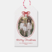 Vintage Red Bow Merry Christmas Photo Holiday ギフトタグ (正面)
