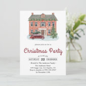 Vintage Red Brick House Christmas Party  招待状 (スタンド正面)