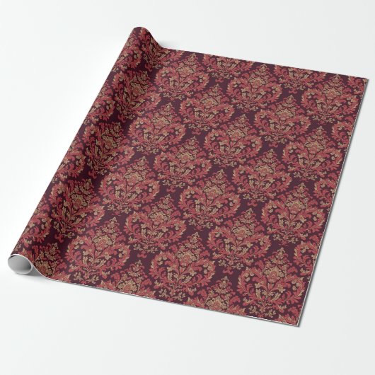 Vintage Red Brown Damask Pattern ラッピングペーパー (アンロールド)