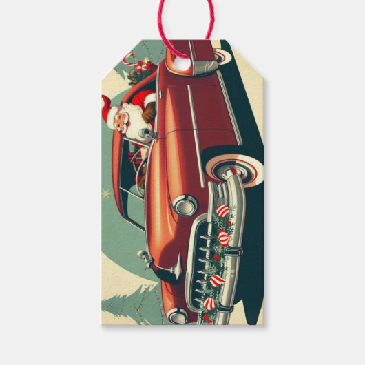 Vintage red car & Santa ギフトタグ (正面)