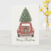 Vintage Red Car with Christmas Tree Card カード (黄色い花)