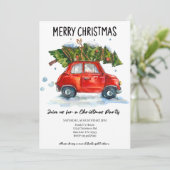 Vintage Red Car with Gifts Holiday Party 招待状 (スタンド正面)