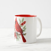 Vintage Red Cardinal Bird | Classic Winter Bird  ツートーンマグカップ (正面右)