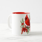 Vintage Red Cardinal Bird | Classic Winter Bird  ツートーンマグカップ (正面左)