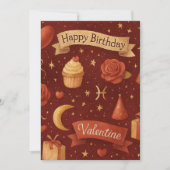 Vintage Red Celestial Birthday Valentine シーズンカード (正面)