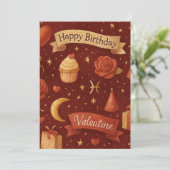 Vintage Red Celestial Birthday Valentine シーズンカード (スタンド正面)