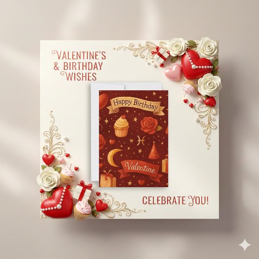 Vintage Red Celestial Birthday Valentine シーズンカード