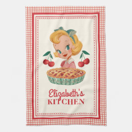 Vintage Red Cherry Gingham Kitchen Towel キッチンタオル