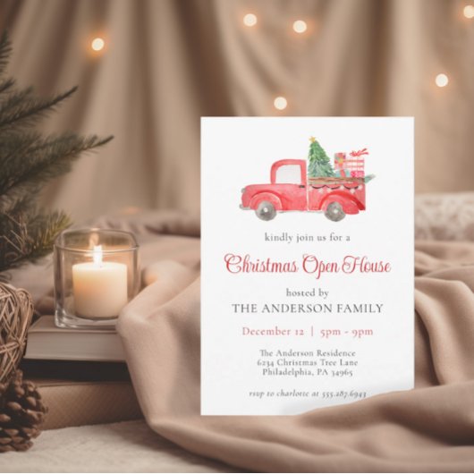 Vintage Red Christmas Truck Open House Party ノートカード