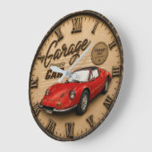 Vintage Red Classic Sports Car ラージ壁時計 (傾斜)