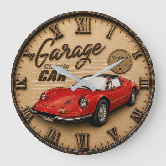 Vintage Red Classic Sports Car ラージ壁時計 (正面)