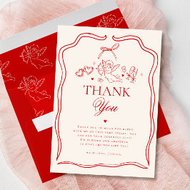 Vintage Red Cupid Cherub Bridal Shower Thank You サンキューカード