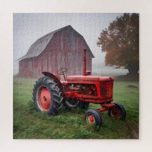 Vintage Red Farm Tractor ジグソーパズル (縦)