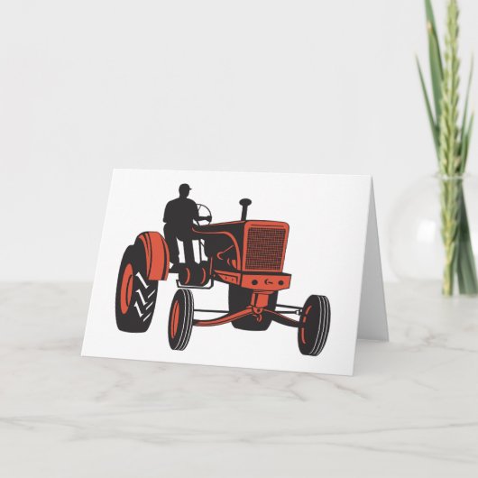 Vintage Red Farm Tractor Retro Farmer カード (正面)