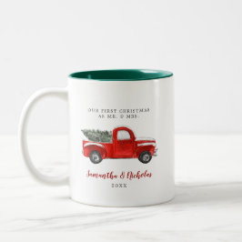 Vintage Red Farm Truck | 初めてのクリスマス Mr & Mrs ツートーンマグカップ