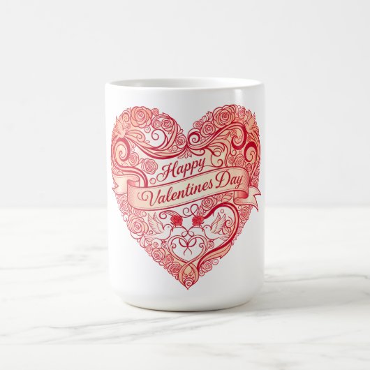 Vintage Red Floral Heart Valentine's Day Classic コーヒーマグカップ (中央)