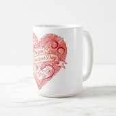 Vintage Red Floral Heart Valentine's Day Classic コーヒーマグカップ (正面右)