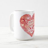 Vintage Red Floral Heart Valentine's Day Classic コーヒーマグカップ (正面左)