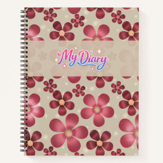 Vintage Red Floral Notebook Cozy Botanical Diary D ノートブック