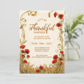 Vintage Red Floral Thanksgiving Celebration 招待状 (スタンド正面)