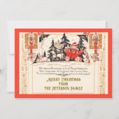 Vintage Red Gold Christmas Greetings Carriage Snow シーズンカード (正面)
