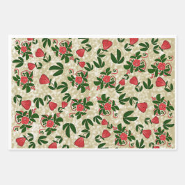 Vintage Red & Green Botanical Folk Art Wrapping ラッピングペーパーシート