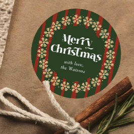 Vintage Red & Green Plaid Pattern Merry Christmas ラウンドシール