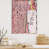 Vintage Red Map of Chicago Poster 1897 ポスター (キッチン)