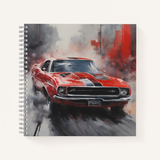 Vintage Red Muscle Car with silver stripe  ノートブック (正面)