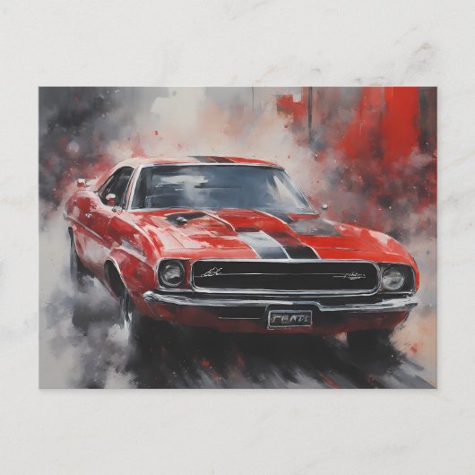 Vintage Red Muscle Car with silver stripe  ポストカード (正面)