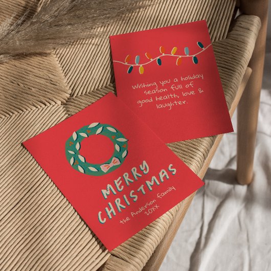 Vintage Red Painted Wreath Christmas Non-Photo シーズンカード