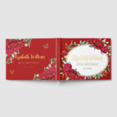 Vintage Red Peonies Floral Butterflies Birthday ゲストブック (全面)