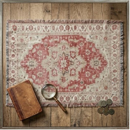 Vintage Red Persian Rug Distressed Floral スローブランケット