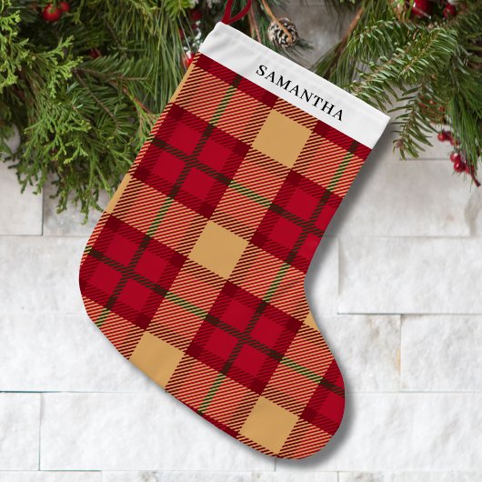 Vintage Red Plaid Personalized  ラージクリスマスストッキング