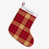 Vintage Red Plaid Personalized  ラージクリスマスストッキング (正面 (吊り時))
