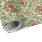 Vintage Red Poinsettia Tile Pattern ラッピングペーパー (ロールコーナー)