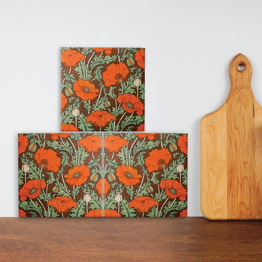 Vintage Red Poppies Pattern Ceramic Tile タイル