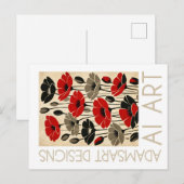 Vintage Red Poppy Floral AI Art ポストカード (正面/裏面)