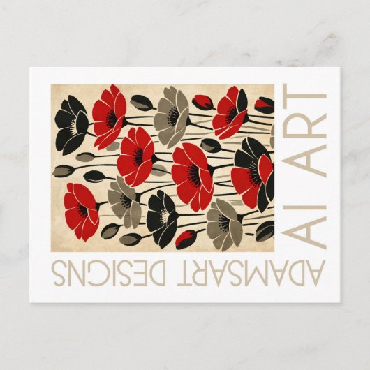 Vintage Red Poppy Floral AI Art ポストカード (正面)