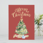 Vintage Red Retro Christmas Tree Card カード (スタンド正面)