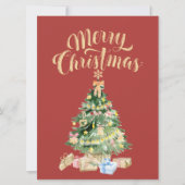 Vintage Red Retro Christmas Tree Card カード (正面)