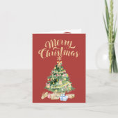 Vintage Red Retro Christmas Tree Card カード (正面)