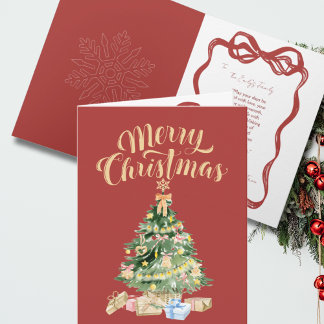 Vintage Red Retro Christmas Tree Card カード