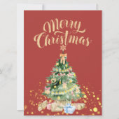 Vintage Red Retro Christmas Tree Card カード (正面)