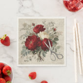 Vintage Red Rose & Scissors Botanical Collage スタンダードランチョンナプキン (インサイチュ)