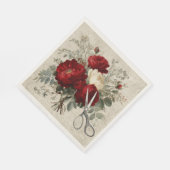 Vintage Red Rose & Scissors Botanical Collage スタンダードランチョンナプキン (角)