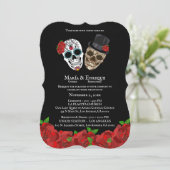 Vintage Red Roses Sugar Skulls Wedding 招待状 (スタンド正面)