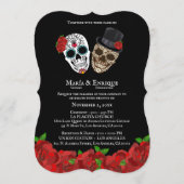 Vintage Red Roses Sugar Skulls Wedding 招待状 (正面)