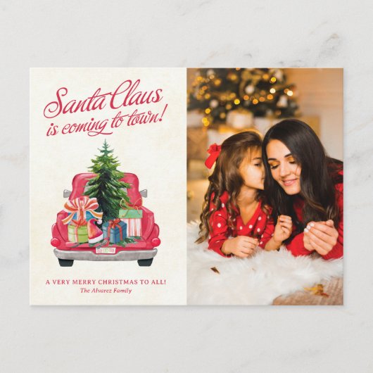 Vintage Red Santa Truck Photo ポストカード (正面)