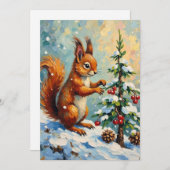 Vintage Red Squirrel Pine Tree Christmas シーズンカード (正面/裏面)